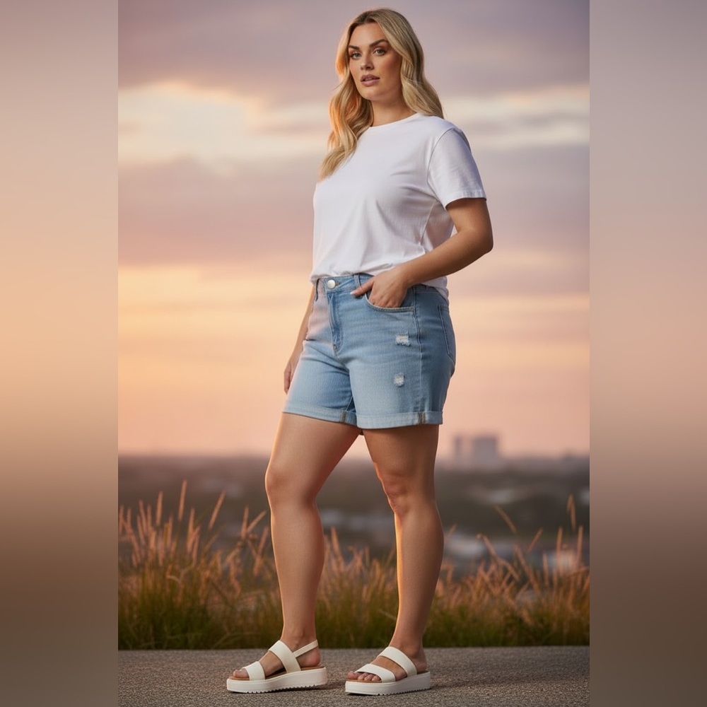 Lane Bryant Light Blue Distressed Roll Cuff Denim Shorts Women’s Size 18
